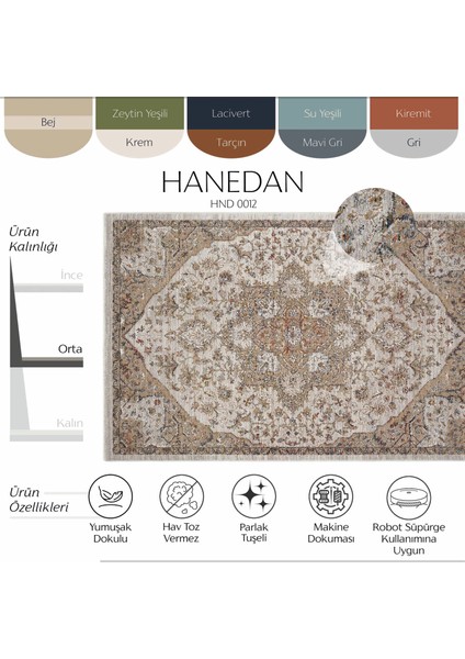Hanedan Bej Göbekli Klasik Salon Halısı Otantik Desenli Dokuma Makine Halısı Çiçekli Ev Oda Halısı