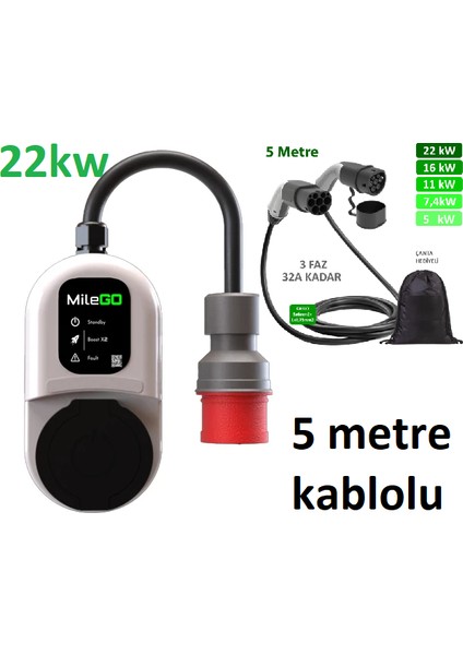 22KW Şarj Istasyonu 8 Metre Kablolu Set Mobil Taşınabilir Elektrikli Araç Şarj Ünitesi