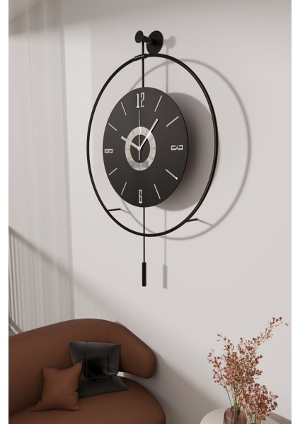 (Büyük Boy - 50*75 Cm) LEDLİ Siyaha Siyah Kadranlı Lux Metal Duvar Saati
