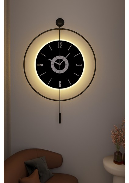 (Büyük Boy - 50*75 Cm) LEDLİ Siyaha Siyah Kadranlı Lux Metal Duvar Saati fiyatları
