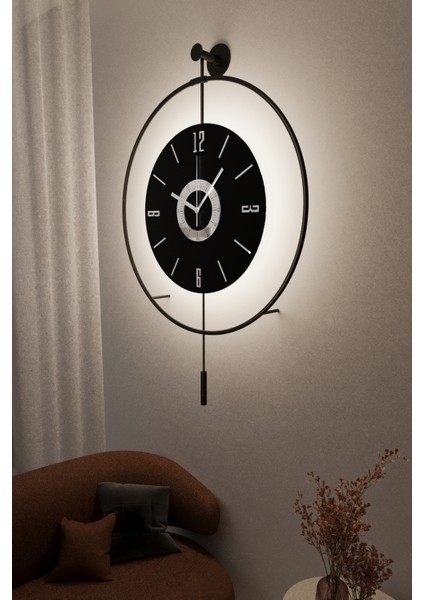 (Büyük Boy - 50*75 Cm) LEDLİ Siyaha Siyah Kadranlı Lux Metal Duvar Saati fırsatları