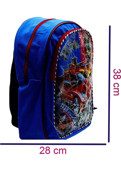 2 Bölmeli Yarış Arabası Okul Sırt Çantası ve Beslenme Çantası Mavi KOD:1309 modelleri