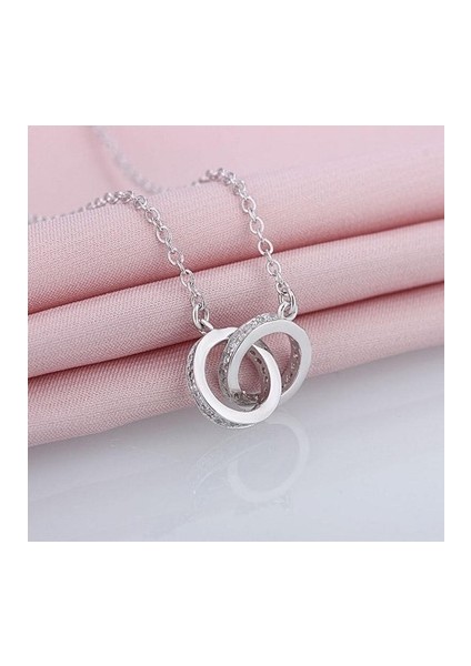 Silver Içe Içe Geçmeli Halka Çelik Kolye