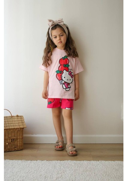 Kız Çocuk Hello Kity Modelli Pamuk Şortlu Takım modelleri