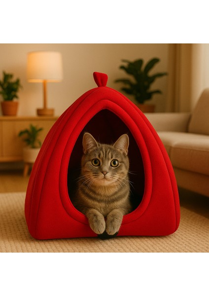 Kedi Mağarası Siyah Polar Kedi ve Köpek Yatağı Yumuşak ve Sıcak Evcil Hayvan Yatak Minderi