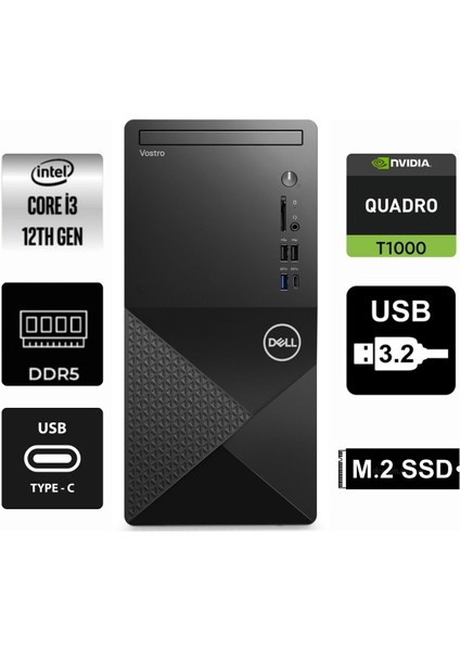 Vostro 3030MT I3-12100 N6001VDT3030MT-0028 16GB 512GB Quadro T1000 4gb Freedos Masaüstü Bilgisayar