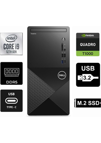 Vostro 3030MT I9-12900KF N6001VDT3030MT-1023 24GB 2tb Quadro T1000 4gb Windows 11 Pro Masaüstü Bilgisayar