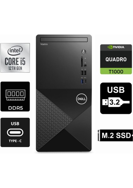Vostro 3030MT I5-12400 N6001VDT3030MT-0462 16GB 2tb Quadro T1000 4gb Windows 11 Pro Masaüstü Bilgisayar