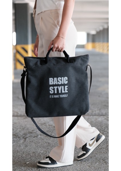 Kanvas Çapraz Askılı Tote Çanta Siyah