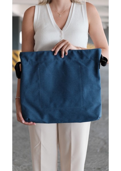 Kanvas Çapraz Askılı Tote Çanta Lacivert
