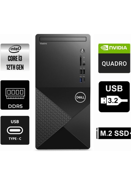 Vostro 3030MT I3-12100 N6001VDT3030MT-0098 16GB 2tb Quadro T400 4gb Freedos Masaüstü Bilgisayar