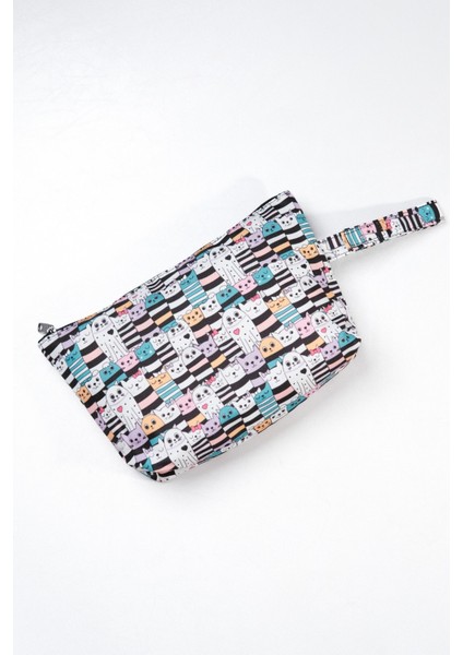 Makyaj Çantası ve Çok Amaçlı El Çantası Kedi Desenli