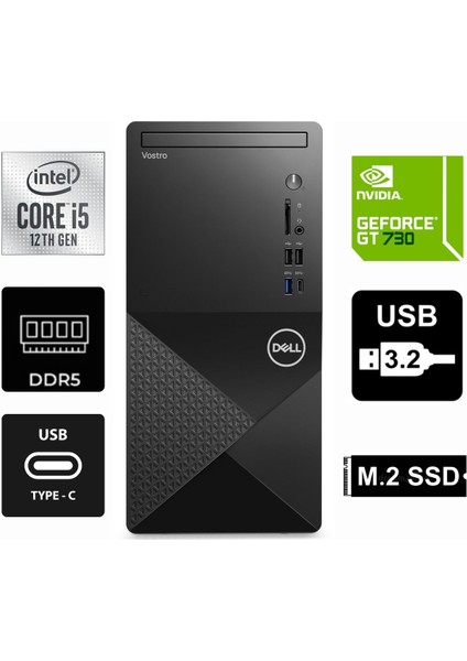 Vostro 3030MT I5-12400 N6001VDT3030MT-0492 32GB 2tb Quadro Nvidia GT730 4gb Windows 11 Pro Masaüstü Bilgisayar