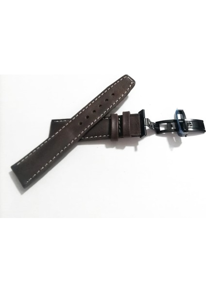 Her Saate Uygun Kelebek Toka 20 mm Hakiki Deri (245) Siyah Toka Koyu Kahve