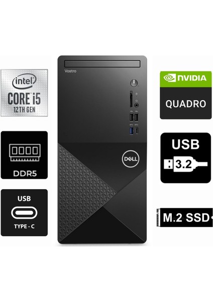 Vostro 3030MT I5-12400 N6001VDT3030MT-0520 32GB 2tb Quadro T400 4gb Windows 11 Pro Masaüstü Bilgisayar