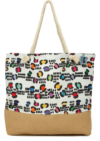 Siyah Baskılı Jüt Garnili Plaj Çantası