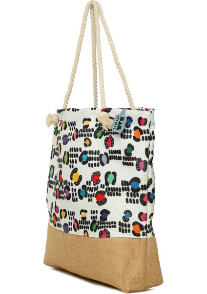 Siyah Baskılı Jüt Garnili Plaj Çantası fiyatları