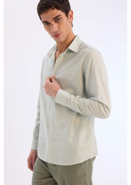 Regular Fit Polo Yaka Keten Karışımlı Yazlık Uzun Kollu Gömlek E0518AX25SM modelleri