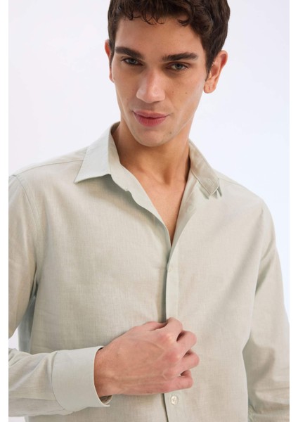 Regular Fit Polo Yaka Keten Karışımlı Yazlık Uzun Kollu Gömlek E0518AX25SM indirimleri