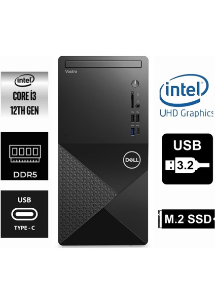 Vostro 3030MT I3-12100 N6001VDT3030MT-0147 16GB 1tb Intel UHD 730 Windows 11 Pro Masaüstü Bilgisayar