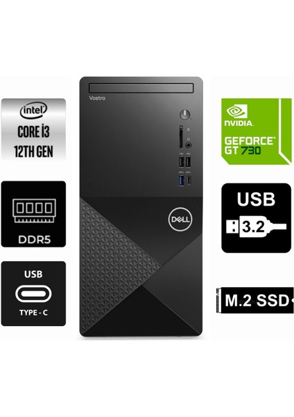 Vostro 3030MT I3-12100 N6001VDT3030MT-0199 40GB 512GB Quadro Nvidia GT730 4gb Windows 11 Pro Masaüstü Bilgisayar