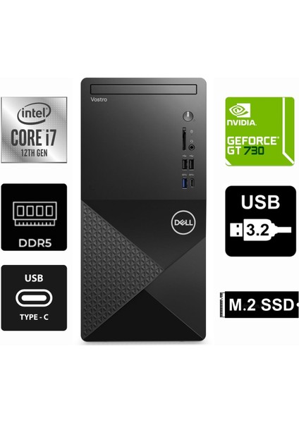 Vostro 3030MT I7-12700KF N6001VDT3030MT-0782 64GB 4tb Quadro Nvidia GT730 4gb Windows 11 Pro Masaüstü Bilgisayar