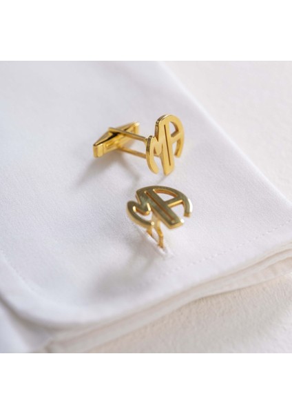 925 Ayar Gümüş 2 Harfli Kol Düğmesi Altın Kaplama Damat Hediyesi Kişiye Özel fiyatları