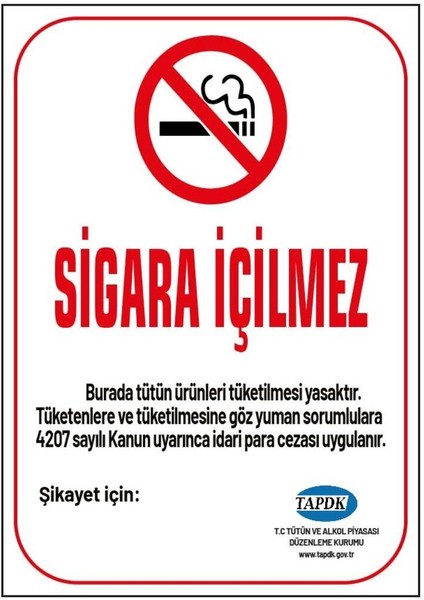 Sigara Içilmez 19X25 cm Uyarı Ikaz Levhası