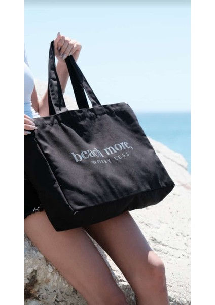 Kanvas Plaj Çanta & Tote Omuz Çanta Siyah