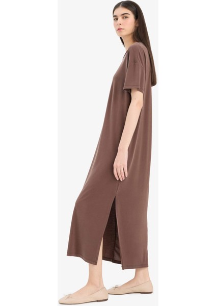 Bisiklet Yaka Modal Kısa Kollu Midi Elbise F6500AX25SM fiyatları