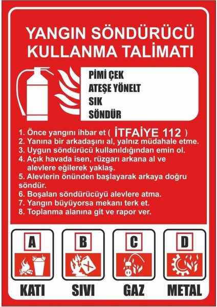 Yangın Söndürme Talimat Levhası Pvc Kaplı