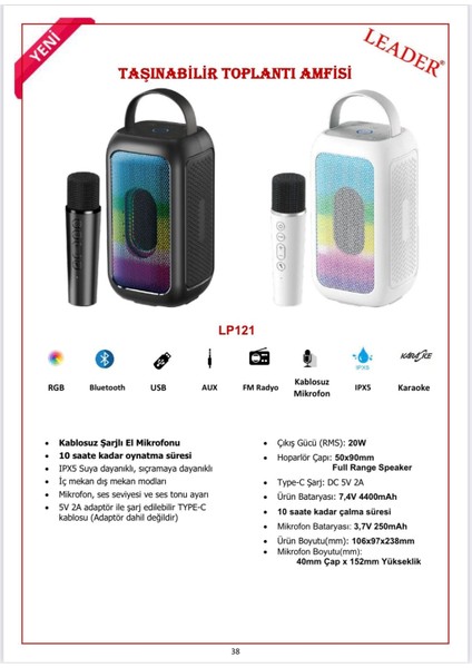 LP121 Rgb Bluetooth USB Aux Fm Radyo Kablosuz Mikrofon Taşınabilir Toplantı Amfisi fiyatları
