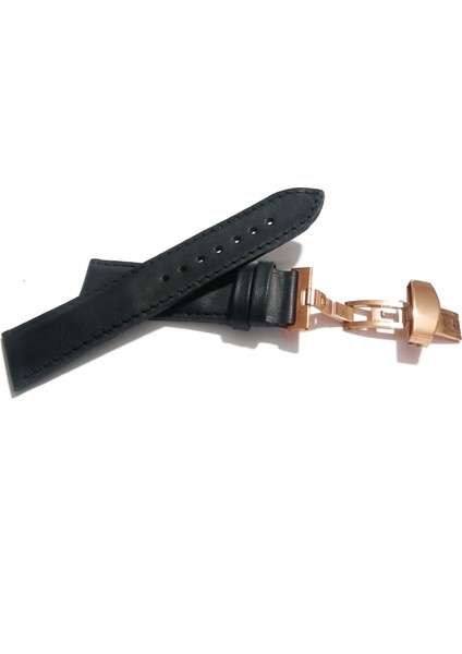 Her Saate Uygun Kelebek Toka 22 mm Hakiki Deri (235) Rose Toka Siyah