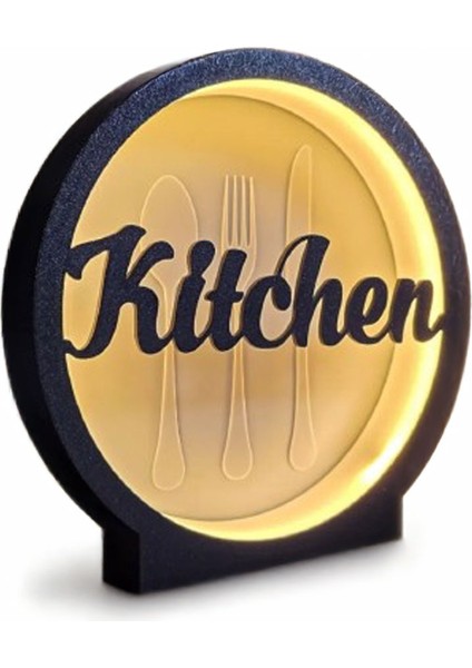 LED Işıklı Mutfak Dekoru – Kitchen Yazılı Masa Üstü Tasarım