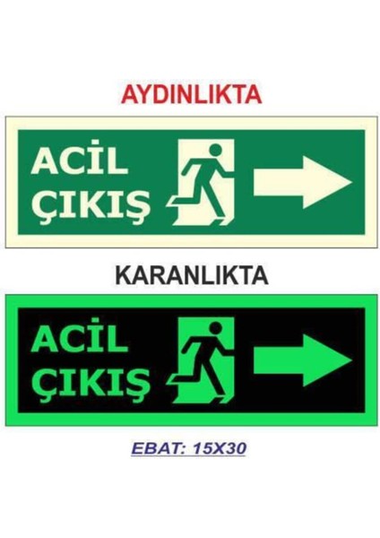 Acil Çıkış Sağ Yön Fosforlu Levha 15X30CM