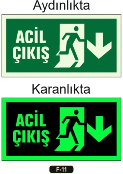 Fosforlu Acil Çıkış Yön Levhası Aşağı Yön