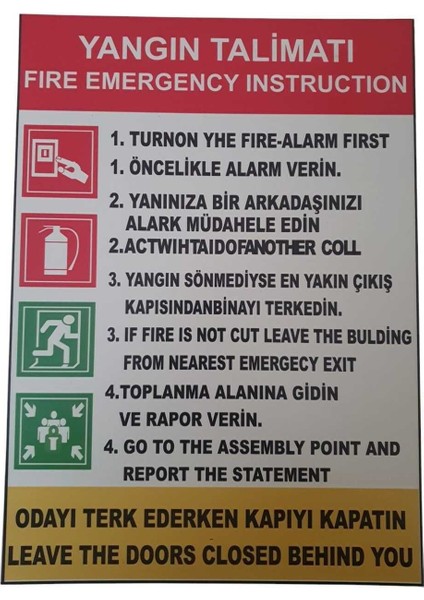 Yangın Talimatı Uyarı Levhası
