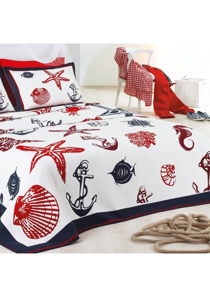 Ocean Deniz Temalı Jakarlı Dokuma Çift Kişilik Yatak Örtüsü 260 x 260 cm