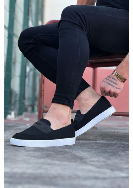 WG061 Siyah Triko Babet Erkek Casual Ayakkabı