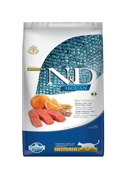 Ocean Somonlu ve Portakallı Düşük Tahıllı Kısırlaştırılmış Kedi Maması 1,5 Kg(Açık)