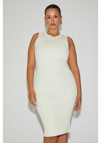 Plus Size Triko Midi Elbise