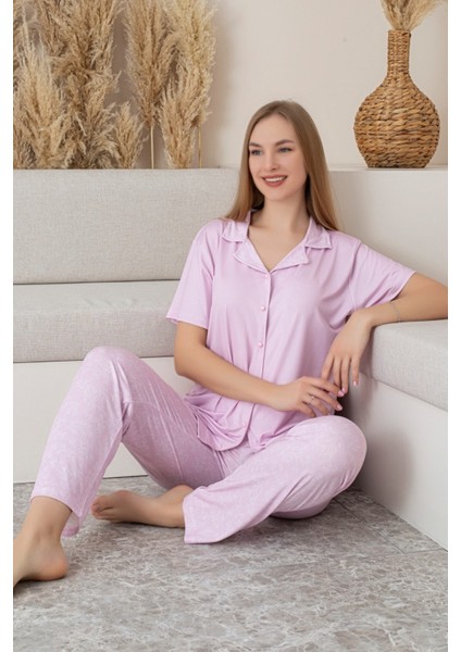 Anne Kız Kombin Kısa Kollu Desenli Gömlek Pijama Takımı (Anne Kız Ayrı Satılır)