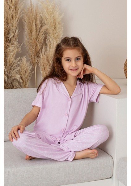 Anne Kız Kombin Kısa Kollu Desenli Gömlek Pijama Takımı (Anne Kız Ayrı Satılır)