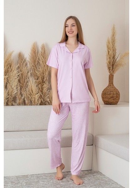 Anne Kız Kombin Kısa Kollu Desenli Gömlek Pijama Takımı (Anne Kız Ayrı Satılır)