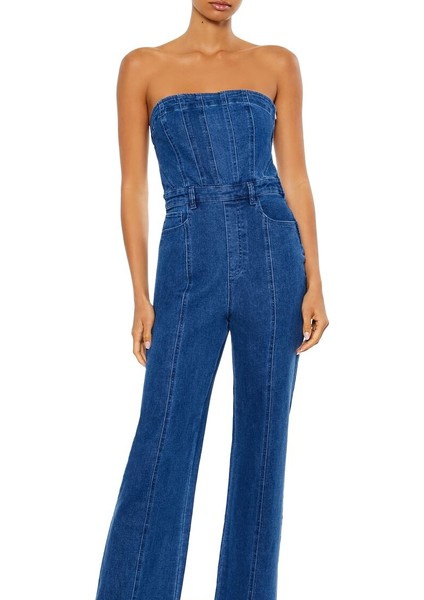 Denim Straplez Yaka Tulum