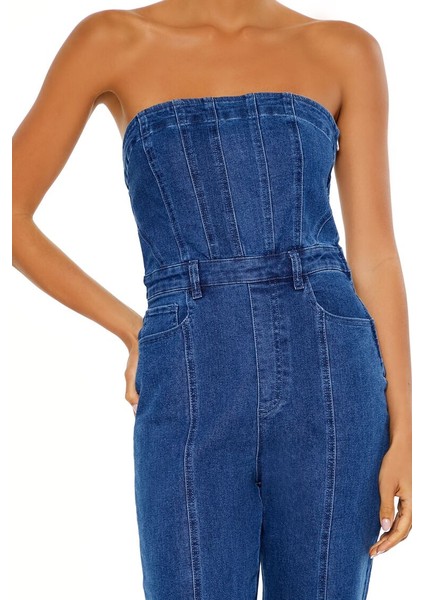 Denim Straplez Yaka Tulum fiyatları