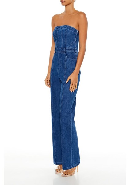 Denim Straplez Yaka Tulum fırsatları
