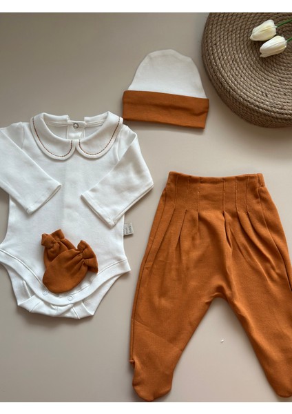 Yelekli Hastane Çıkışı Set - Tarçın / (Yelek, Pantolon, Body, Bere, Eldiven) fiyatları