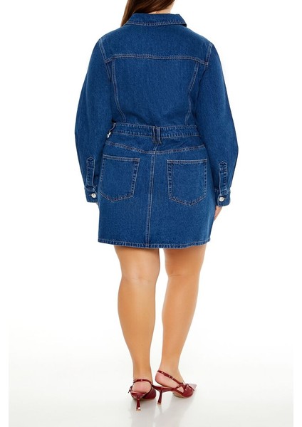 Plus Size Denim Mini Elbise