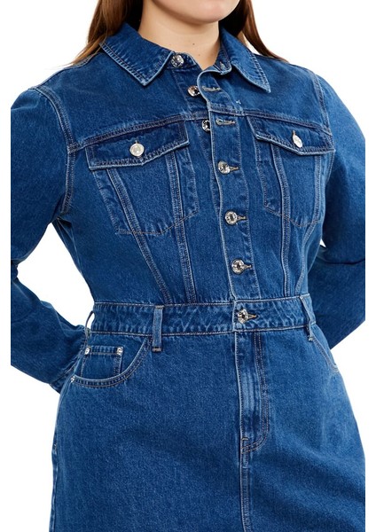 Plus Size Denim Mini Elbise